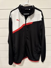 PUMA MENS BLACK RED WHITE FULL ZIP TRACK JACKET WINDBREAKER SIZE XL