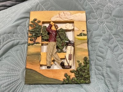 Vintage 3D Picture Frame Golfer Hand Painted 