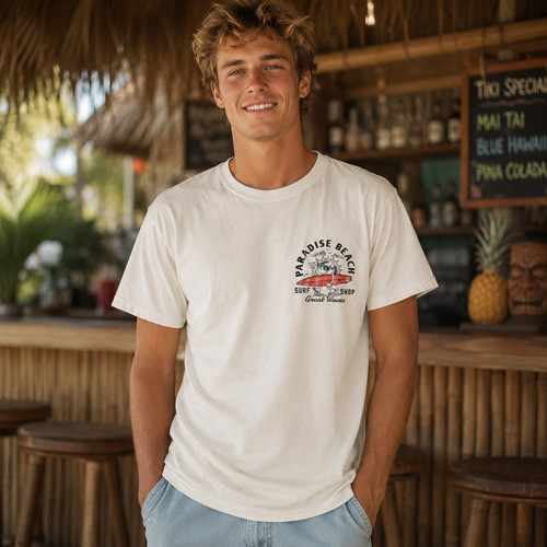 Original Use Paradise Beach Surf Shop Graphic T-Shirt White Small