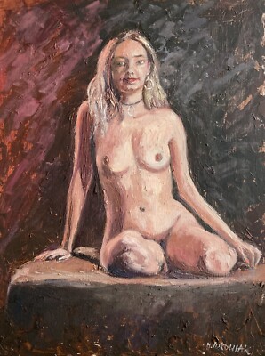 Sitting Woman original OIL PAINTING IDKOWIAK impressionism 12 x 16