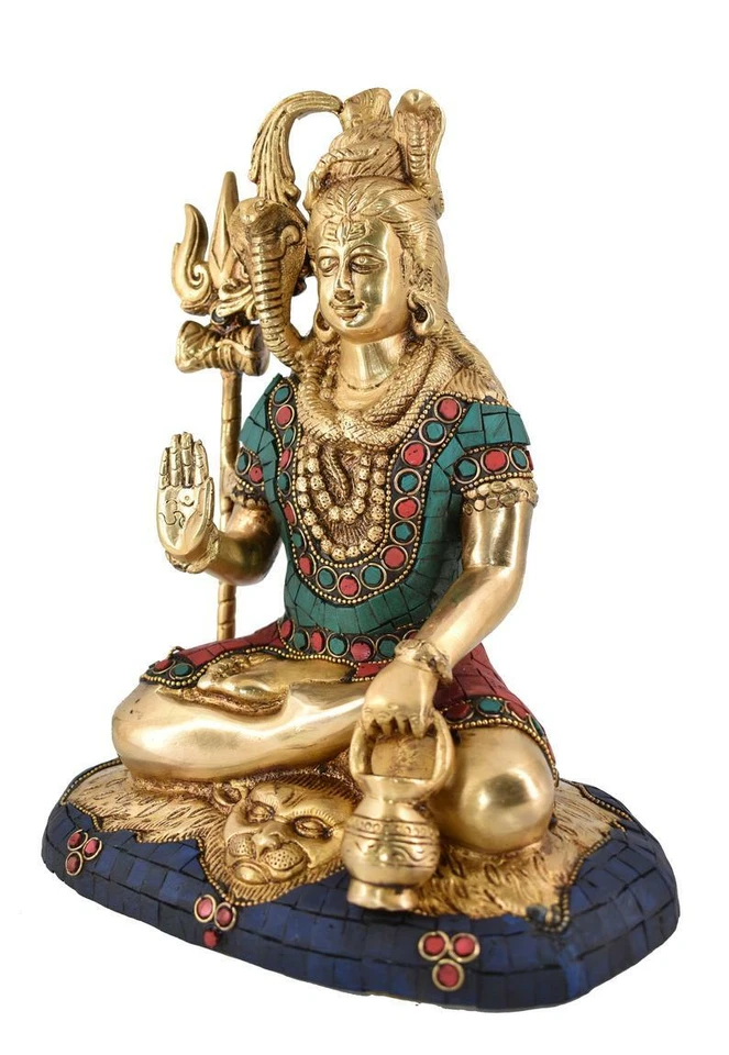 Estatua de latón ballena blanca Señor Shiva ídolo escultura dios hindú decoración del hogar Foto 2 de 4