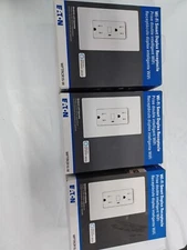 (3) Eaton Wall Outlet Wi-Fi Smart Receptacle Works with Alexa WFTRCR15 White