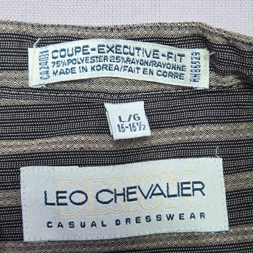 Leo Chevalier Striped Band Collar Casual Dress Shirt Mens L/G - Bild 3 von 5