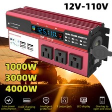 Car Power Inverter 4000W 3000W DC 12V to AC 110V Pure Sine Wave Solar Converter