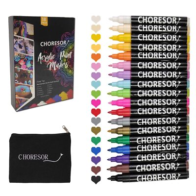 Acrylic Paint Pens, Paint Marker for Rock Painting, 18 Colors Permanent