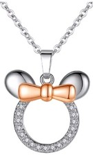 1/10 CT Cubic Zirconia Minnie Mouse Fashion Pendant Necklace 14k Two Tone...