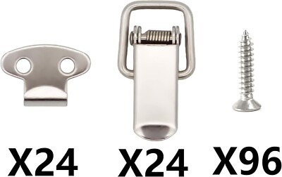 24Pcs Small Stainless Steel Spring Toggle Lock With Clasp Buckle Latch Silver