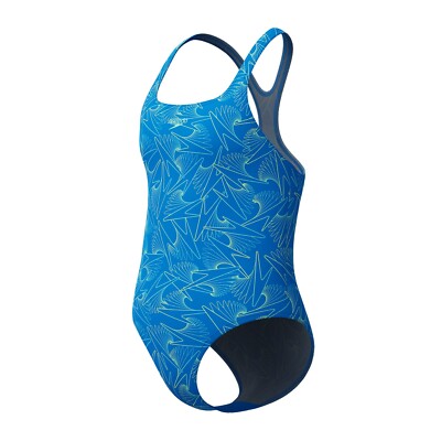SPEEDO MÄDCHEN BADEANZUG. NEU HYPERBOOM ALLOVER BLAU MEDAILLENGEWINNER SCHWIMMANZUG W25