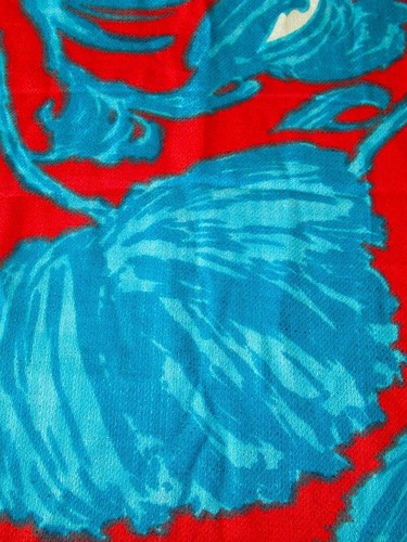 1 YD VTG MOD BOHO FUNKY RED BLUE LEAVES TEXTURED COTTON BLEND FABRIC 46"W DECOR - Picture 2 of 3