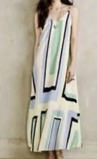Anthropologie Maeve  Maxi Dress Womens Size XS Sundress Geometric Yellow Blue