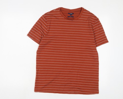 Kiabi Herren T-Shirt braun gestreift Baumwolle Größe L Rundhalsausschnitt