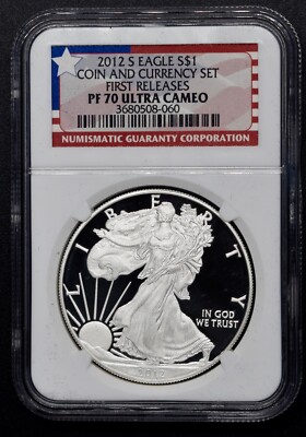 2012-S Silver Eagle Coin and Currency Set NGC PF 70 UC First