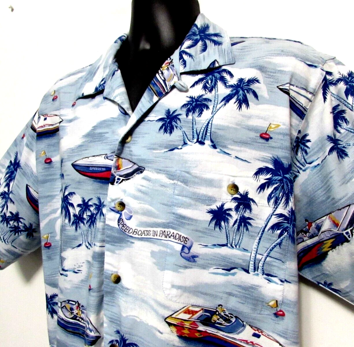 VTG Weekender Traveler Hawaiian Shirt Men M Collar Loop Speedboat Races Paradise