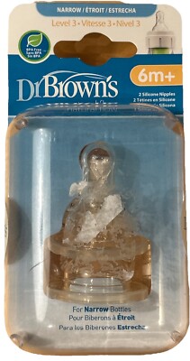 2 Pack Dr. Brown's Natural Flow Narrow Silicone Bottle Nipple Level 3 6m+ No 332