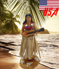 Hawaiian Hula Girl Dashboard Doll with Ukulele Bobbleheads for Car Dashboard