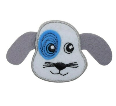 White Dog/Puppy Blue Eye Patch Gray Ears Iron on Patch