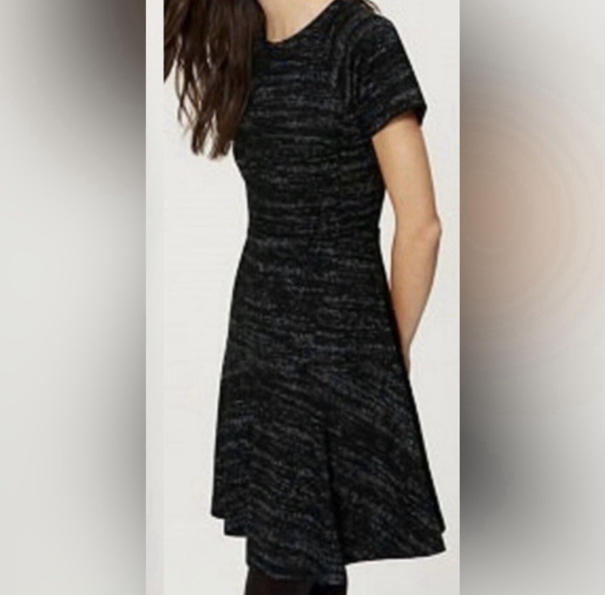 LOFT Short Sleeve Flare Dress Gray Size Petite
