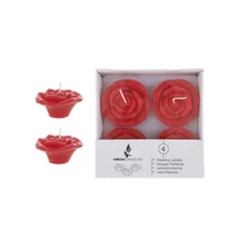 Mega Candles - Unscented 2" Floating Flower Candles - Red, Set of 4