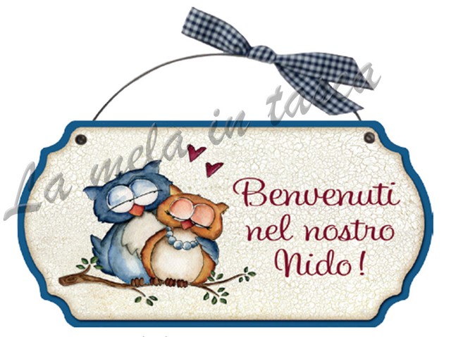 Targa Targhetta Decorativa Country Legno Per Porta Con Frasi Benvenuti Gufi Ebay