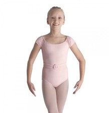 NWT Dance Mirella Pink Cap Sleeve Leotard Belt Diamante Med Child 8-10 M547C