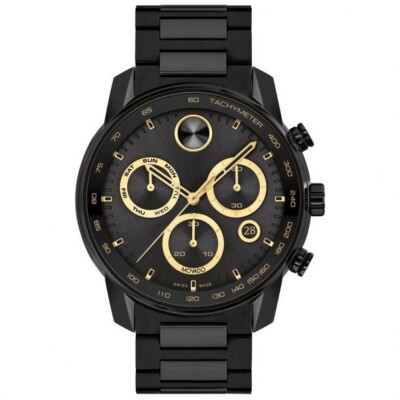 BRAND NEW Movado Bold Black PVD Steel Chronograph Swiss Quartz Watch 3600906