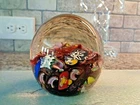 Vintage Murano Art Glass Millefiori Ribbon SCRAMBLE Paperweight