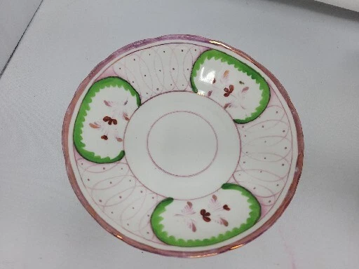 Antique Pearlware  Handpainted Cup & Saucer Pink, Green C. 1810 - Image 2 of 4