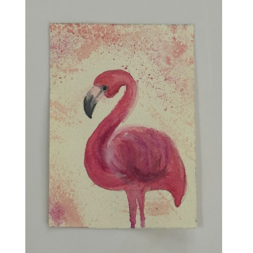 ACEO Original Water Color Pink Flamingo Bird Art Card Miniature NEW