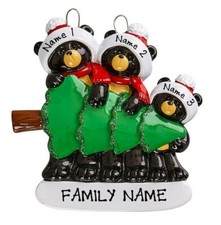 PERSONALIZED Black Bears Tree Shopping - Family of 3 Christmas Ornament Keepsake