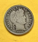 1909 Barber Dime. 90% Silver.    G-VG Condition. Charity Auction/Animal Rescue. — photo 1