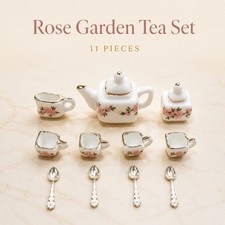 11-Piece Rose Garden Miniature Tea Set ? 1:12 Scale Dollhouse Tableware