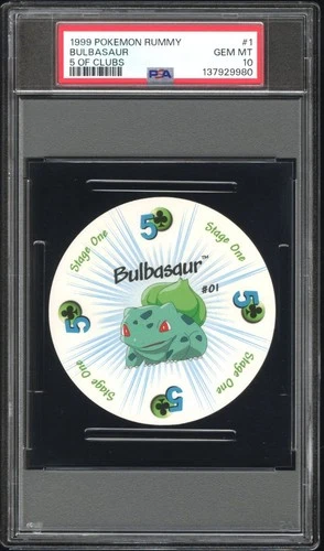 1999 POKEMON RUMMY 1 BULBASAUR 5 OF CLUBS  PSA 10