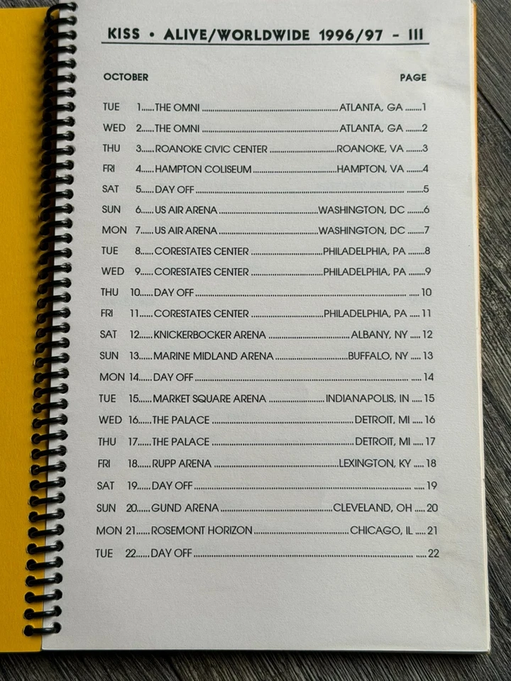 Libro de itinerario de la gira KISS 3 gira de conciertos de reunión en vivo octubre-noviembre de 1996 vintage Kiss Foto 2 de 4