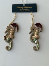 Tommy Bahama Christmas Ornament Seahorse Santa Hat Coastal Beach Set of 2
