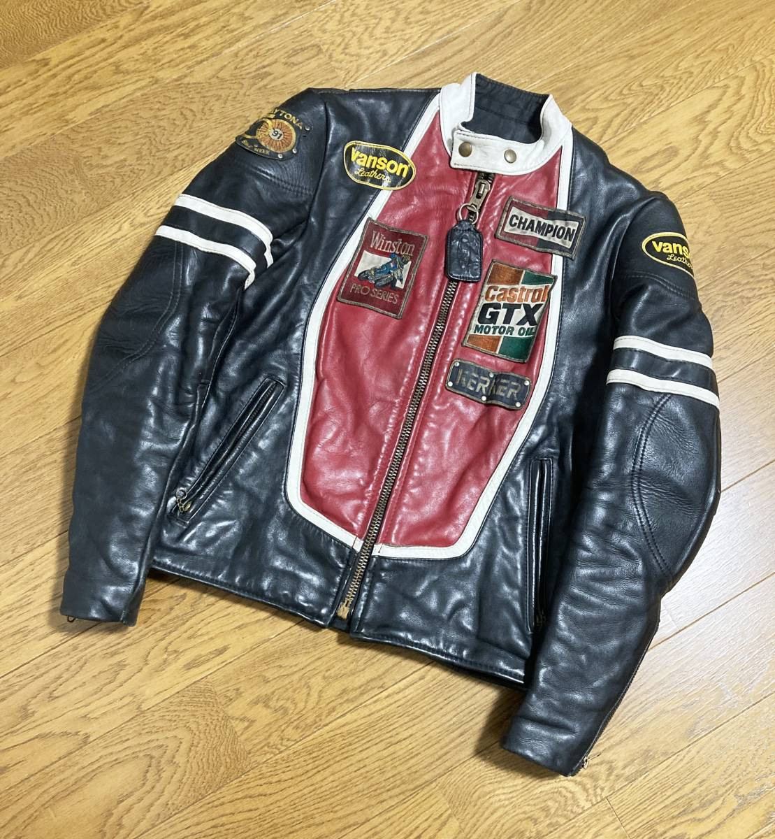 VANSON RJP Custom Patch Single Riders Biker Leather Jacket Size 34