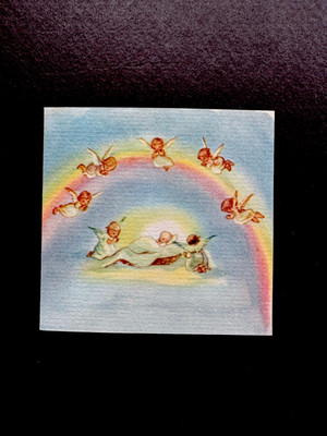 1 VTG Erica Von Kager Brownie Xmas Greeting Card Rainbow Of Angels Over Christ