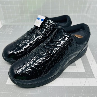 Drew Tulip Black Patent Leather Croc Embossed Lace Up Comfort Shoes Men 13WW