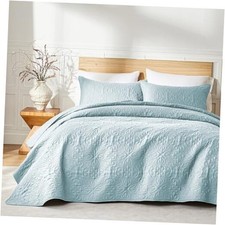 Full/Queen Quilt Set, Lightweight Baroque Pattern Full/Queen 90"x96" Sky Blue