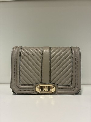 Rebecca Minkoff Chevron Quilted Small Love Crossbody Bag Grey Leather