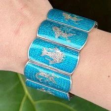 Sena Blue Enamel Link Sterling Silver Bracelet