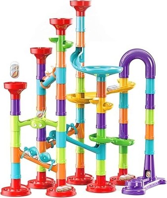 93Pcs Marble Run 30 Glass Marbles Runs Kids Girls Boys Toys STEM Maze Race Game