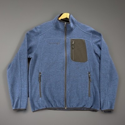 Free Country Men s Large Full Zip Fleece Jacket Blue Zip Pockets Outdoor