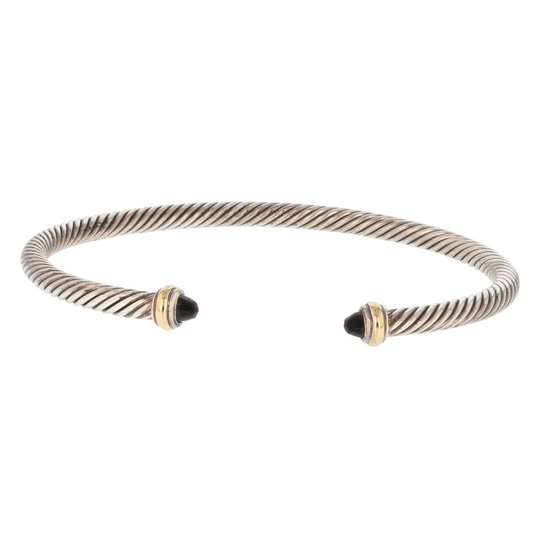 "David Yurman Classic Cable Onyx 7.5\" Bracelet Sterling Silver & 18k Yellow Gold"