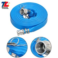 1-1/4" x 100' PVC Lay Flat Discharge Hose Blue Backwash Pump Hoses W/ Fittings