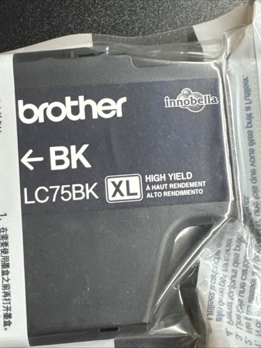 New Genuine OEM Brother LC75BK XL Ink Cartridge Black Sealed No Box - Picture 2 of 4