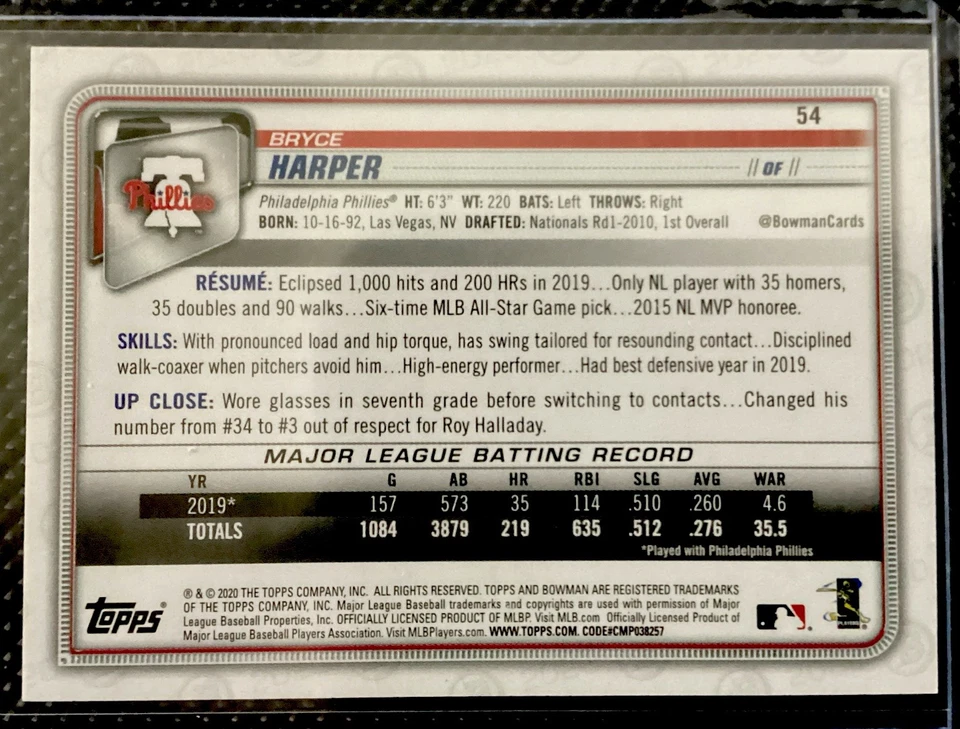 2020 Bowman Bryce Harper Orange/25 - Image 4 of 4