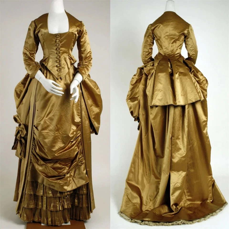 Vestido Victoriano Bustle Vestido Dorado Victoriano Gótico Vestido Mascarada Vestido de Baile Foto 2 de 4