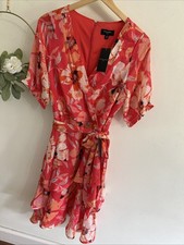 Tahari ASL Floral Wrap Dress Chiffon Faux Wrap Tie Waist Cocktail Sz 10 NWT