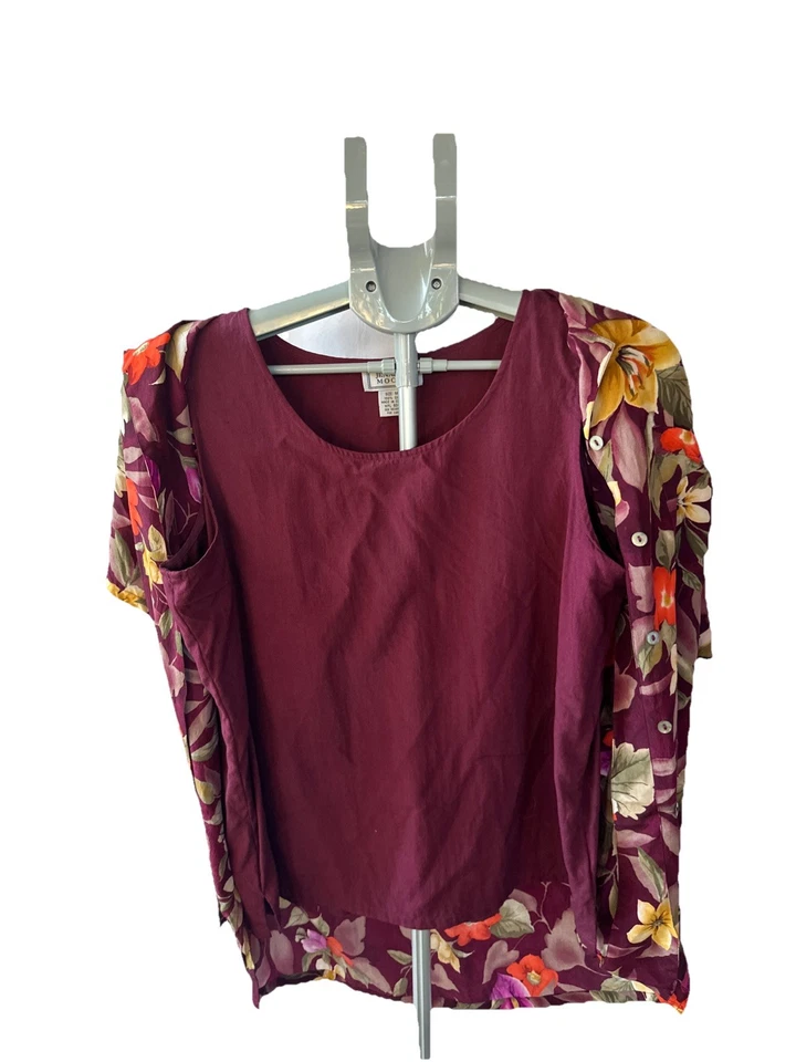 Blusa Jennifer Moore Vintage Borgoña Floral Seda Talla 12 Tanque Talla 14 Años 80 Foto 2 de 4