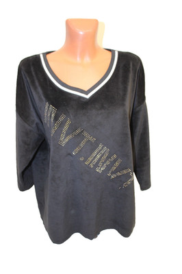 INVT Shirt L XL 46/48 3/4-Arm dickes weites Schlafshirt schwarz Samtshirt Samt